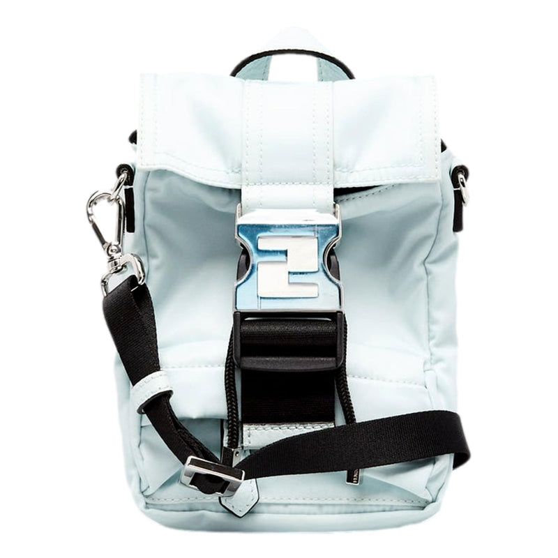 FENDI Fendiness Cyber Blue Nylon Buckle Mini Backpack Crossbody Bag, Small