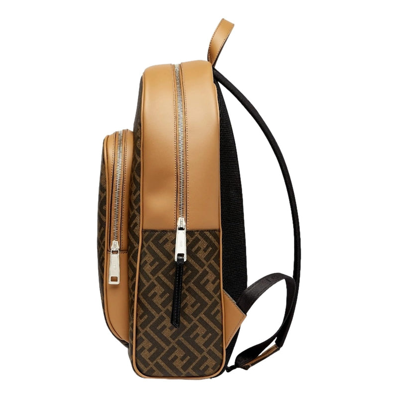 FENDI Men's FF Logo Backpack with Diagonal Pattern, Brown