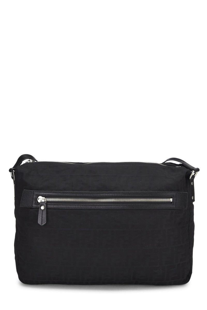 Fendi, Pre - loved Black Zucchino Nylon Messenger Bag, Black