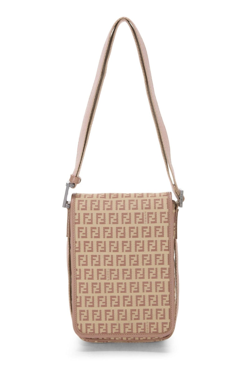 Fendi, Pre - loved Pink Zucchino Canvas Messenger Bag, Pink