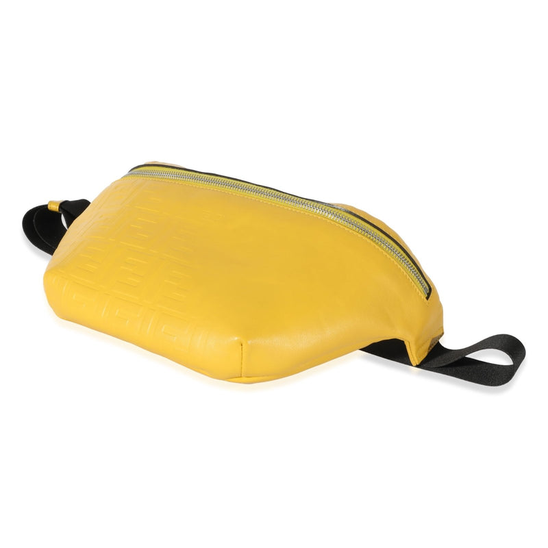 Fendi, Pre - Loved Yellow Calfskin FF 1974 Embossed Belt Bag, Yellow