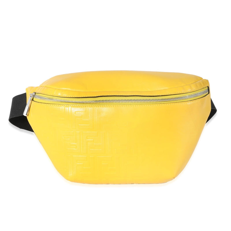 Fendi, Pre - Loved Yellow Calfskin FF 1974 Embossed Belt Bag, Yellow