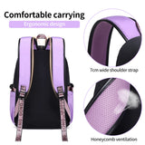 FENGDONG Teenage Girls Bookbag School Backpack Children Casual Daypack Schoolbag for Teens Black Purple