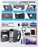 Fenree.geer 17.3 Inch Travel Laptop Backpack for Men, Water Resistant Carry On Backpack with USB Port, Expandable Computer Daypack, Grey Business Backpack for College/Work