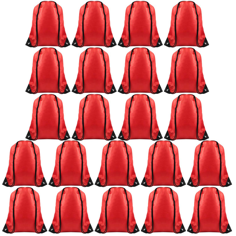 FEPITO 22 Pack Drawstring Bags String Backpack Bulk School Backpacks for Gym Traveling (Red)