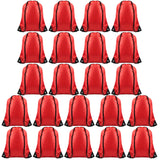 FEPITO 22 Pack Drawstring Bags String Backpack Bulk School Backpacks for Gym Traveling (Red)