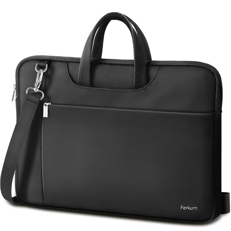 Ferkurn Laptop Case Bag Women Men Computer Sleeve with Shoulder Compatible with HP/Inspiron/Thinkpad/Vivobook/MSI/Surface, 15.6 inch, Black