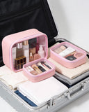 FFpaw Travel Clear Makeup Bag Set for Women, 3 Pack Travel Size Toiletry Bag with Zipper Small Makeup Pouch for Purse Waterproof Portable Cosmetic Case Compact Car Organizer Storage Bag (Pink Set)
