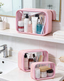 FFpaw Travel Clear Makeup Bag Set for Women, 3 Pack Travel Size Toiletry Bag with Zipper Small Makeup Pouch for Purse Waterproof Portable Cosmetic Case Compact Car Organizer Storage Bag (Pink Set)