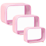 FFpaw Travel Clear Makeup Bag Set for Women, 3 Pack Travel Size Toiletry Bag with Zipper Small Makeup Pouch for Purse Waterproof Portable Cosmetic Case Compact Car Organizer Storage Bag (Pink Set)