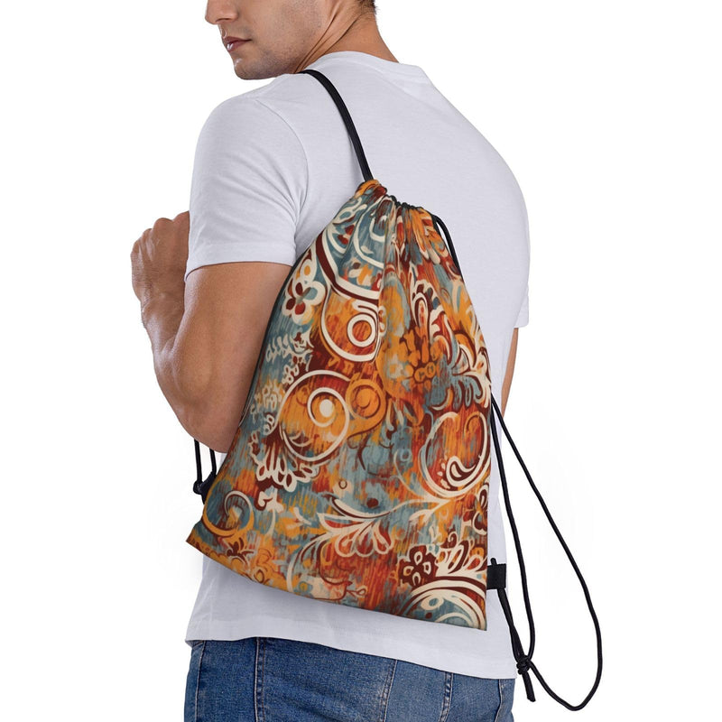 FGjghHFGGDY Drawstring Bag Lightweight Small Gym Bag for Women Bohemian Atlantic Multicolor Soccer Backpack for Sports Travel