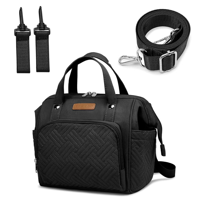 FHELAD Small Diaper Bag Backpack, Stroller Organizer with Insulated Cup Holder & Detachable Shoulder Strap, Convertible Diaper Bag Tote for Short Trip (Black)