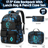 Fimibuke Backpack for School Boys, 3 PCS Cool Luminous Kids Backpacks with Lunch Box & Pencil Pouch, Toddler Teen Glow in The Dark Backpack Bookbag Schoolbag Set for Elementary to High School Students