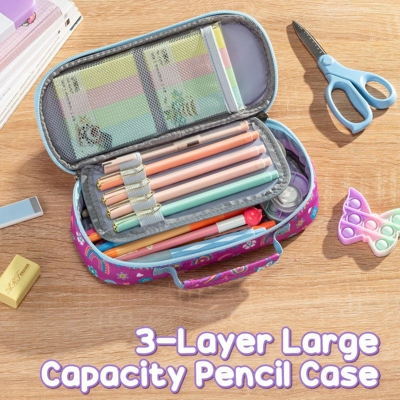 Fimibuke Kids Backpack for Girls, Waterproof Toddler School Bag Cute Bookbag Set with Lunch Box & Pencil Case for Preschool Kindergarten Elementary School Student Ages 3 - 12, Mermaid, 3PCS