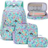 Fimibuke Kids Backpack for Girls, Waterproof Toddler School Bag Cute Bookbag Set with Lunch Box & Pencil Case for Preschool Kindergarten Elementary School Student Ages 3-12, Mermaid, 3PCS