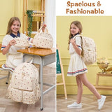 Fimibuke School Backpack for Girls Boys - 3PCS Corduroy Kids Backpack Set with Lunch Box & Pencil Pouch, Lightweight Teen Girls School Bag Laptop Bag Travel Daypack for Elementary Middle High School