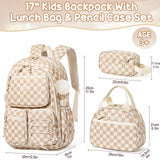 Fimibuke School Backpack for Girls Boys - 3PCS Corduroy Kids Backpack Set with Lunch Box & Pencil Pouch, Lightweight Teen Girls School Bag Laptop Bag Travel Daypack for Elementary Middle High School