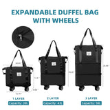 Finnhomy 50L Expandable Rolling Duffel Bag with Wheels Foldable Duffel Bag for Travel Carry on Bag with Wheels Luggage Travel bag Detachable Wheel Duffel Bag for Shopping Travel Outdoor, Black
