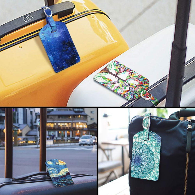 FINTIE 2 Pack Luggage Tags, Leather Name ID Labels with Privacy Cover for Travel Bag Suitcase, Theme - Emerald Illusions