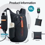 FIORETTO 10L Hiking Backpack for Women Men Mini Packable Backpack Lightweight Small Daypack for Camping Travel Outdoor, Black