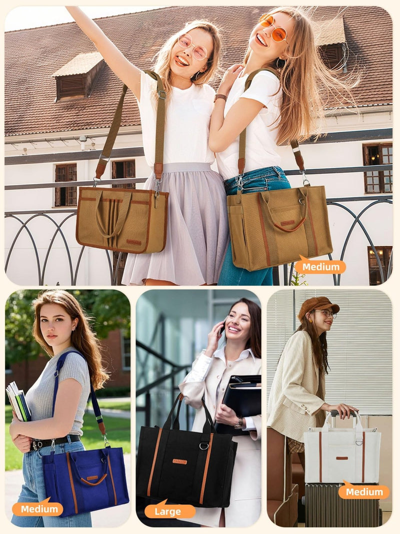 FIORETTO Canvas Tote Bag Purse for Women with Detachable Inner Organizer & Reinforced Bottom, Perfect for Nurses & Teachers for Work, Bible Study, Travel & Everyday Use Black M