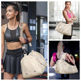 FIORETTO Womens Gym Tote Duffle Bag with Wet Pocket & Shoe Compartment, Sports Duffel Overnight Weekender Hospital Workout Carry on Bag for Girls, Ideal for Travel, Swimming, Dance, Ballet Beige
