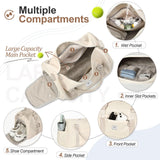 FIORETTO Womens Gym Tote Duffle Bag with Wet Pocket & Shoe Compartment, Sports Duffel Overnight Weekender Hospital Workout Carry on Bag for Girls, Ideal for Travel, Swimming, Dance, Ballet Beige