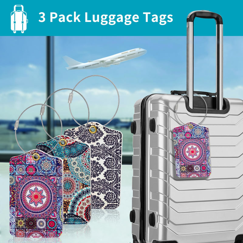 Fishent Luggage Tag, 3 Pack Travel Cruise Luggage Tags for Suitcases, Cute Suitcase Tags Identifiers Bag Tags with Privacy Flap, Baggage Name Tag for Women Men Luggage Backpack Handbag School Bag