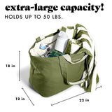 Fit & Fresh Large Beach Bag for Women - Extra Large Travel Tote With Pockets, Olive