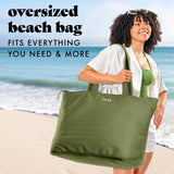 Fit & Fresh Large Beach Bag for Women - Extra Large Travel Tote With Pockets, Olive