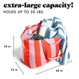 Fit & Fresh Large Beach Bag for Women - Extra Large Travel Tote With Pockets, Pink Stripe