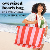 Fit & Fresh Large Beach Bag for Women - Extra Large Travel Tote With Pockets, Pink Stripe