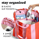 Fit & Fresh Large Beach Bag for Women - Extra Large Travel Tote With Pockets, Pink Stripe
