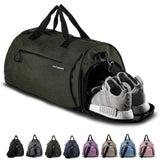 Fitgriff® Gym Bag for Men & Women with Shoe & Wet Compartment - Duffle Bag for Travel, Sports, Fitness & Workout (Army Green, 19 x 10 x 10″ (Small))