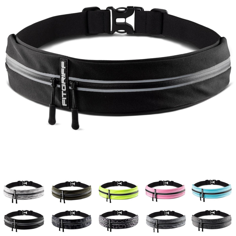 Fitgriff® Running Belt for Men & Women - Secure Jogging Pouch for Phone, Keys & Essentials - For All Cell Phones (Black, 33.5" - 47.5" Waist Size)