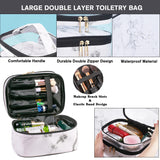 FITINI 3 Pieces Makeup Bags Marble Double Layer Travel Large Cosmetic Cases Organizer Toiletry Bags Waterproof Small Zipper Pouch for Women Makeup Brush Storage Bag,White