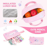 FIXITOK Rolling Backpack for Girls, Kawaii Bunny Roller Wheels School Backpacks with Lunch Bag Pencil case, Wheeled Suitcase Bookbag for Elementary Travel Dreamy-Pink
