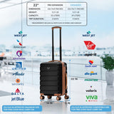 Flight Knight 22x14x9 Expandable Carry On Suitcase Hardside TSA Lock USB C Port Lightweight Luggage Silent Double Spinner Wheels Maximum Overhead Carry - On Bag American United Approved Black/Tan