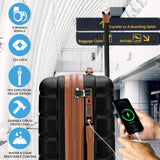 Flight Knight 22x14x9 Expandable Carry On Suitcase Hardside TSA Lock USB C Port Lightweight Luggage Silent Double Spinner Wheels Maximum Overhead Carry - On Bag American United Approved Black/Tan