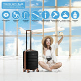 Flight Knight 22x14x9 Expandable Carry On Suitcase Hardside TSA Lock USB C Port Lightweight Luggage Silent Double Spinner Wheels Maximum Overhead Carry - On Bag American United Approved Black/Tan