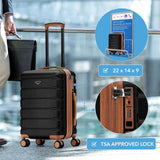 Flight Knight 22x14x9 Expandable Carry On Suitcase Hardside TSA Lock USB C Port Lightweight Luggage Silent Double Spinner Wheels Maximum Overhead Carry - On Bag American United Approved Black/Tan