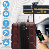 Flight Knight 22x14x9 Expandable Carry On Suitcase Hardside TSA Lock USB C Port Lightweight Luggage Silent Double Spinner Wheels Maximum Overhead Carry - On Bag For American United Approved Burgundy