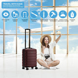Flight Knight 22x14x9 Expandable Carry On Suitcase Hardside TSA Lock USB C Port Lightweight Luggage Silent Double Spinner Wheels Maximum Overhead Carry - On Bag For American United Approved Burgundy