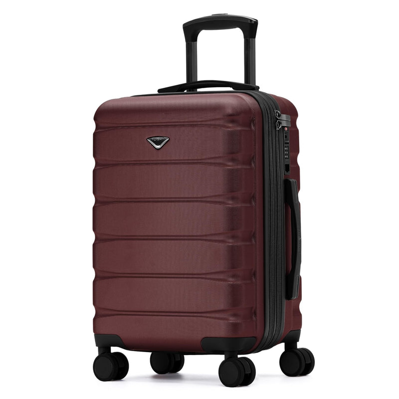 Flight Knight 22x14x9 Expandable Carry On Suitcase Hardside TSA Lock USB C Port Lightweight Luggage Silent Double Spinner Wheels Maximum Overhead Carry - On Bag For American United Approved Burgundy