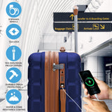Flight Knight 24x16x10 Expandable Carry On Suitcase Hardside TSA Lock USB C Lightweight Luggage Silent Double Spinner Wheels Maximum Overhead Carry - On Bag For Virgin South West Approved Navy/Tan