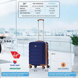 Flight Knight 24x16x10 Expandable Carry On Suitcase Hardside TSA Lock USB C Lightweight Luggage Silent Double Spinner Wheels Maximum Overhead Carry - On Bag For Virgin South West Approved Navy/Tan