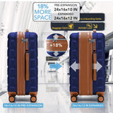 Flight Knight 24x16x10 Expandable Carry On Suitcase Hardside TSA Lock USB C Lightweight Luggage Silent Double Spinner Wheels Maximum Overhead Carry - On Bag For Virgin South West Approved Navy/Tan