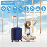 Flight Knight 24x16x10 Expandable Carry On Suitcase Hardside TSA Lock USB C Lightweight Luggage Silent Double Spinner Wheels Maximum Overhead Carry - On Bag For Virgin South West Approved Navy/Tan