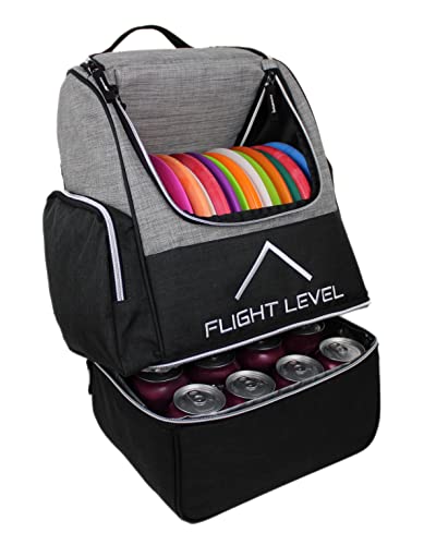 Flight Level Disc Golf Backpack with Insulated Cooler | Frisbee Disc Golf Bag | Large Capacity up to 20 Discs (Gray) | Backpacks4Less