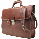 Floto Full Grain Leather Milano Briefcase Attache Laptop Case (Vecchio Brown)